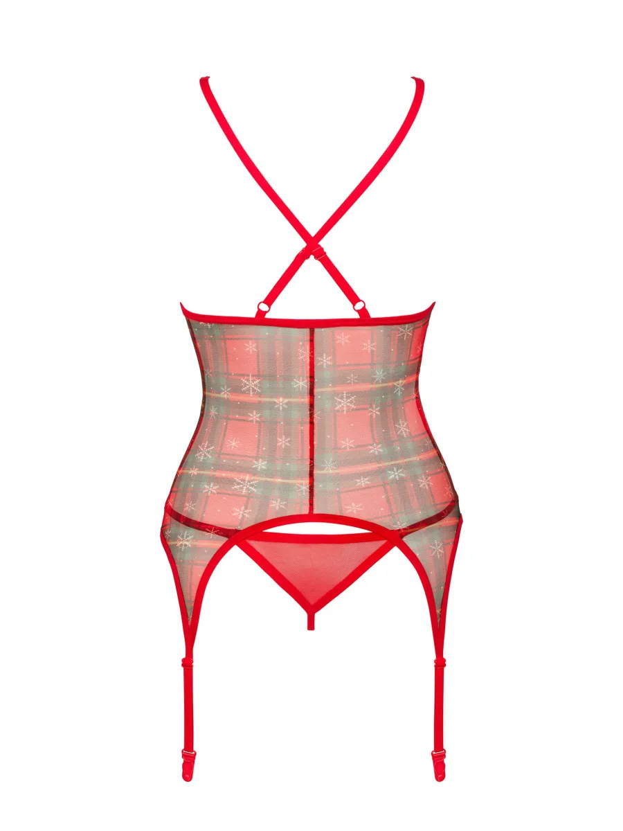 Obsessive Jollymore Festive Plaid Corset & Red Thong Set