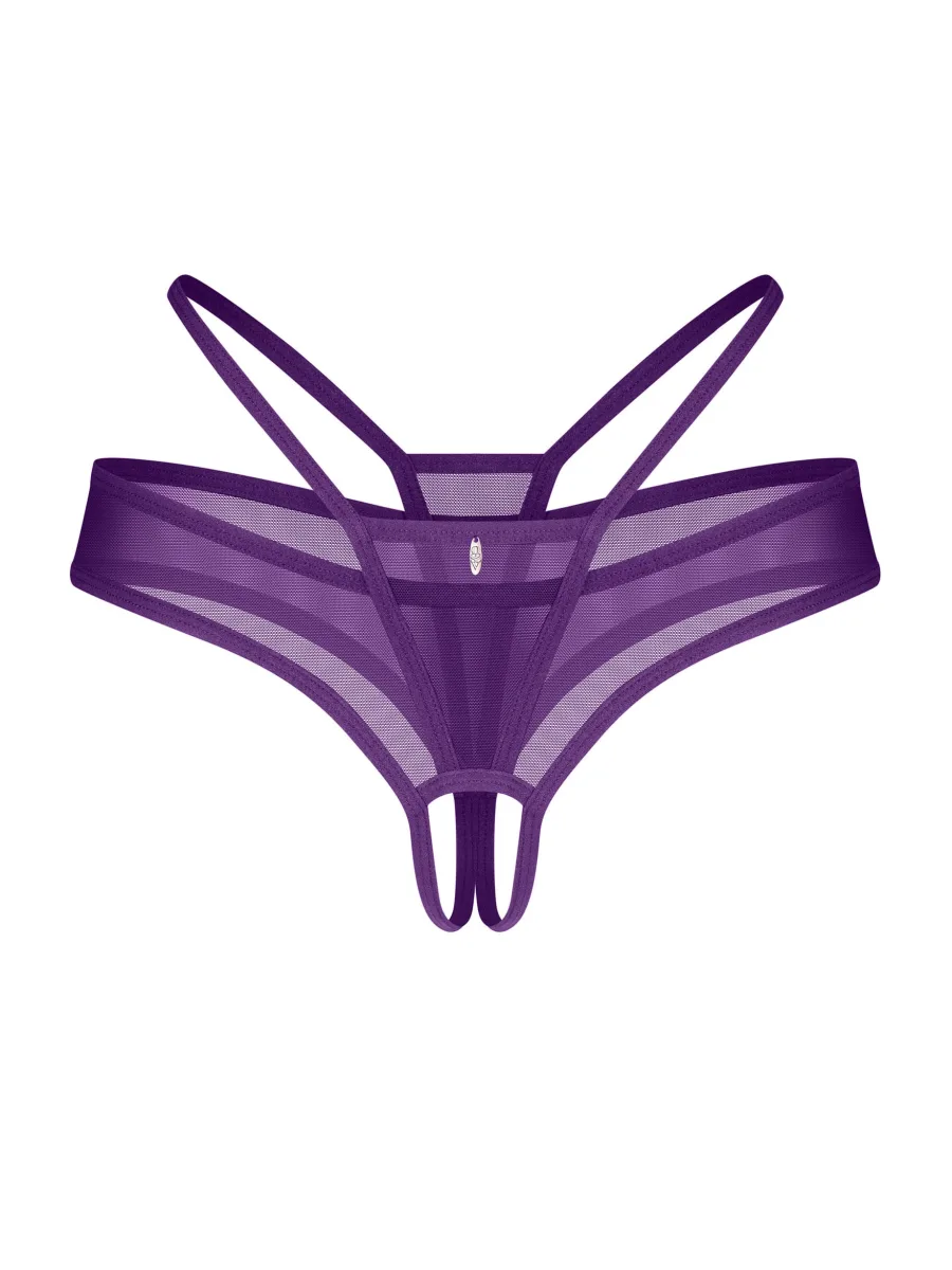 Obsessive Vibres String: Violetter Ouvert-Slip mit Riemchen
