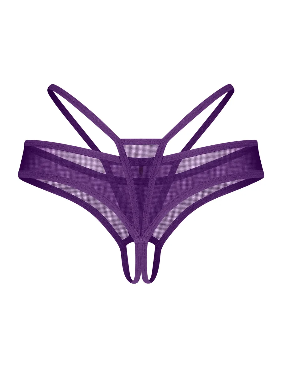 Obsessive Vibres String: Violetter Ouvert-Slip mit Riemchen