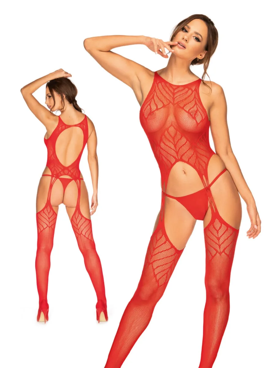 Red Bodystocking Obsessive N122 — Geometric Mesh