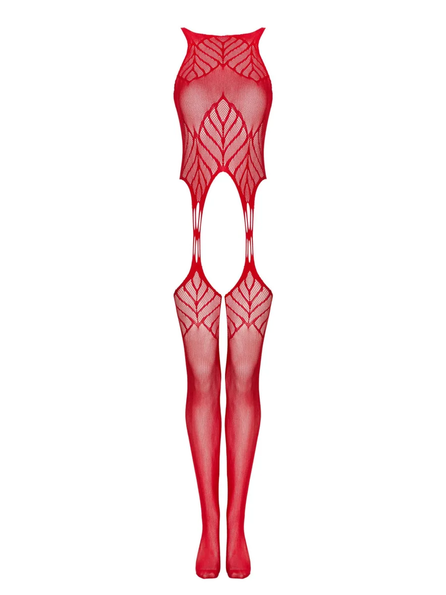Red Bodystocking Obsessive N122 — Geometric Mesh