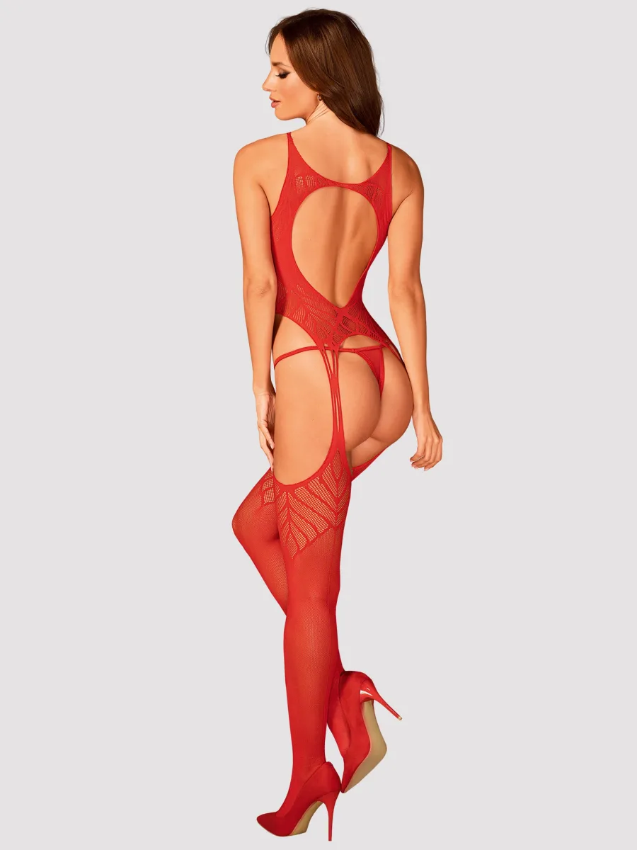 Red Bodystocking Obsessive N122 — Geometric Mesh