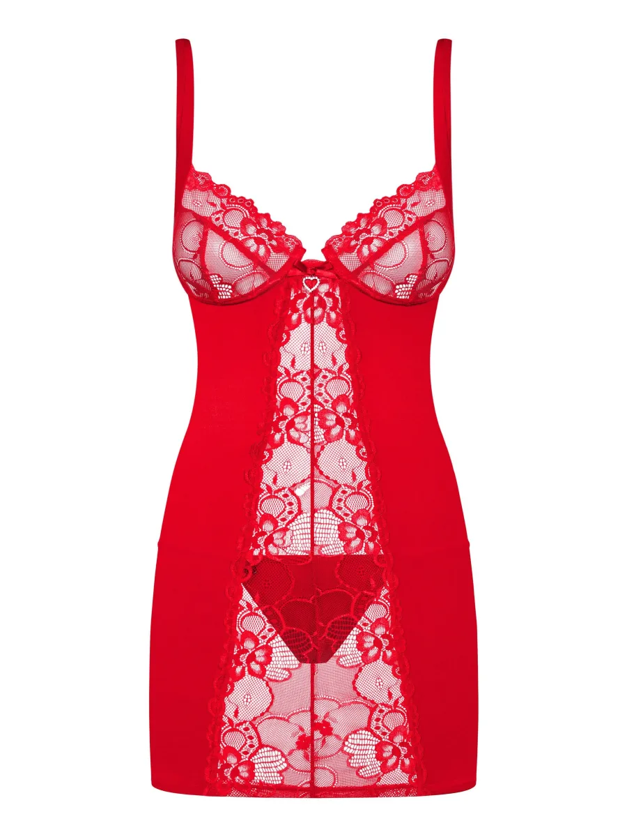 Red Chemise Obsessive Heartina — Floral Lace
