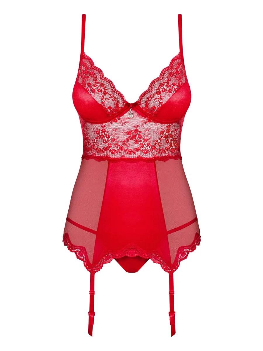 Red Corset Set Obsessive Lovica — Lace Trim
