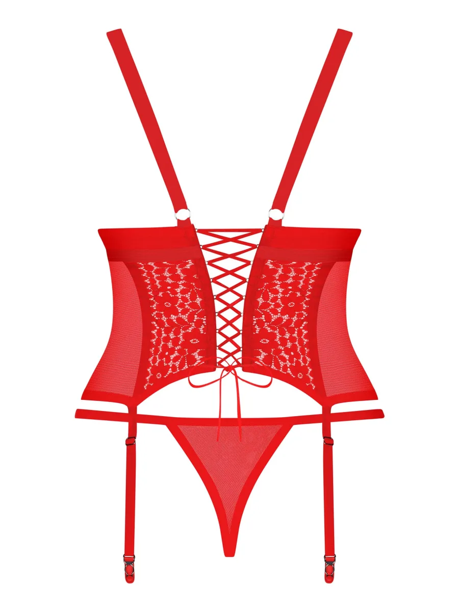 Red Lace Corset Obsessive Blossmina — Garter Set