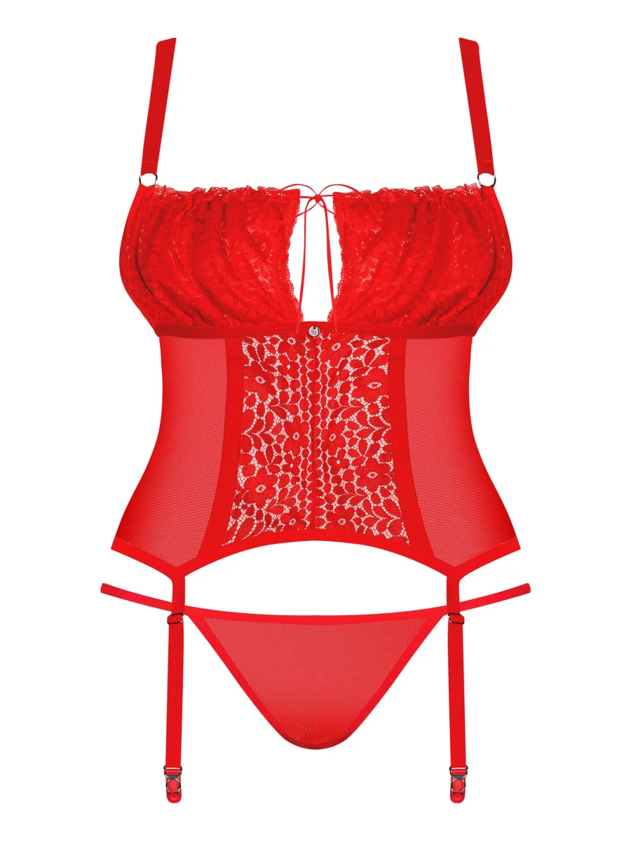 Red Lace Corset Obsessive Blossmina — Garter Set
