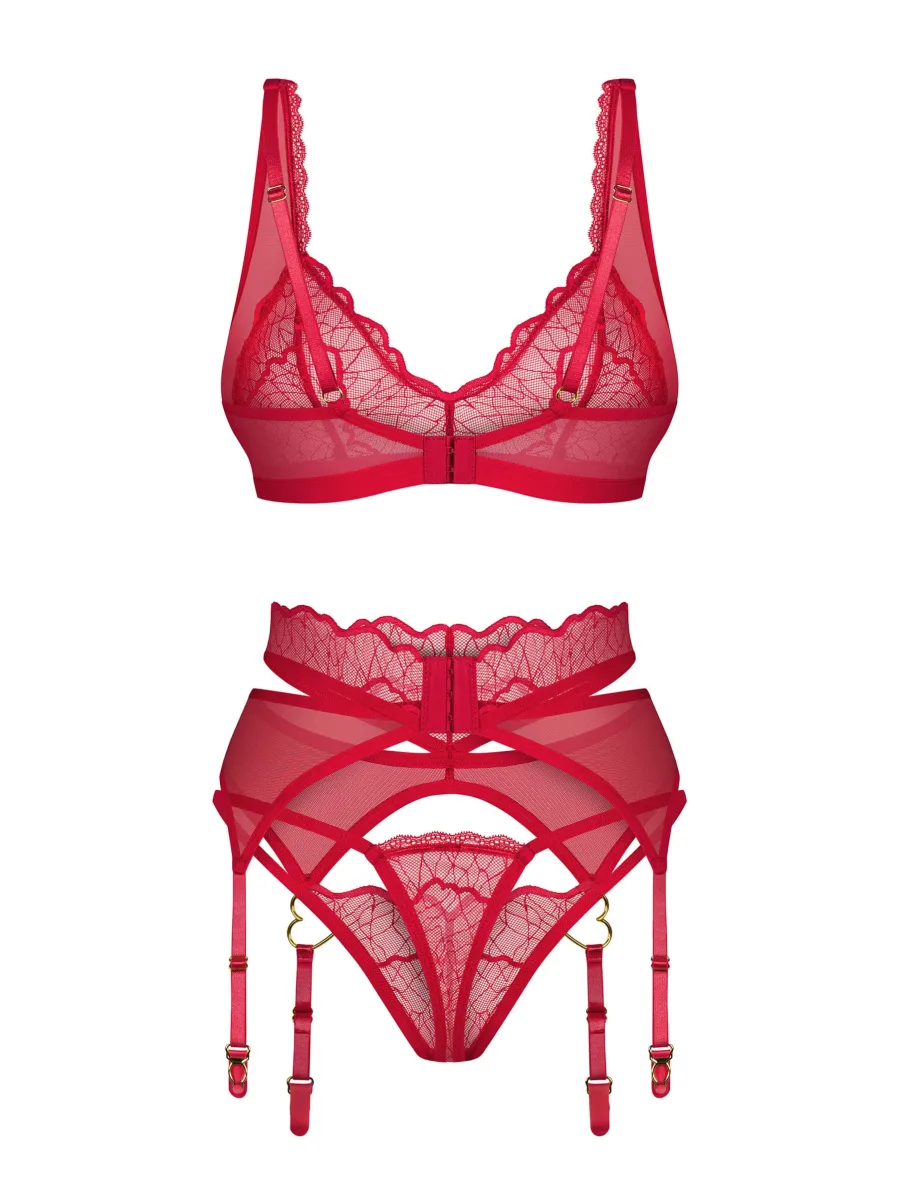 Red Lingerie Set Obsessive Cupide Desir — 3-Piece Lace Set