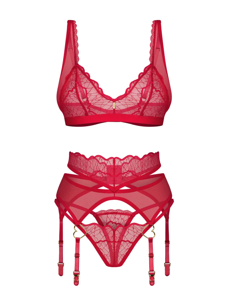 Red Lingerie Set Obsessive Cupide Desir — 3-Piece Lace Set