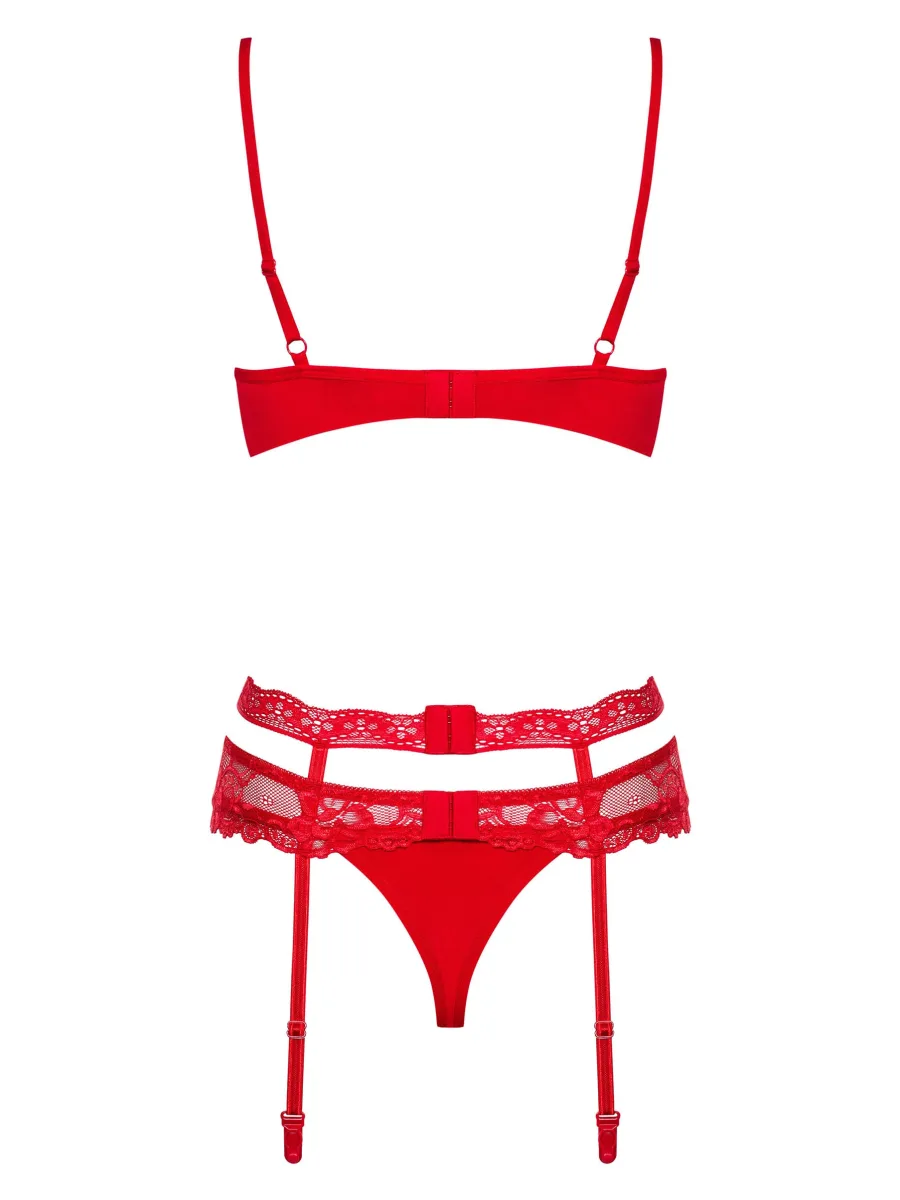 Red Lingerie Set Obsessive Heartina — 3-Piece Floral Lace