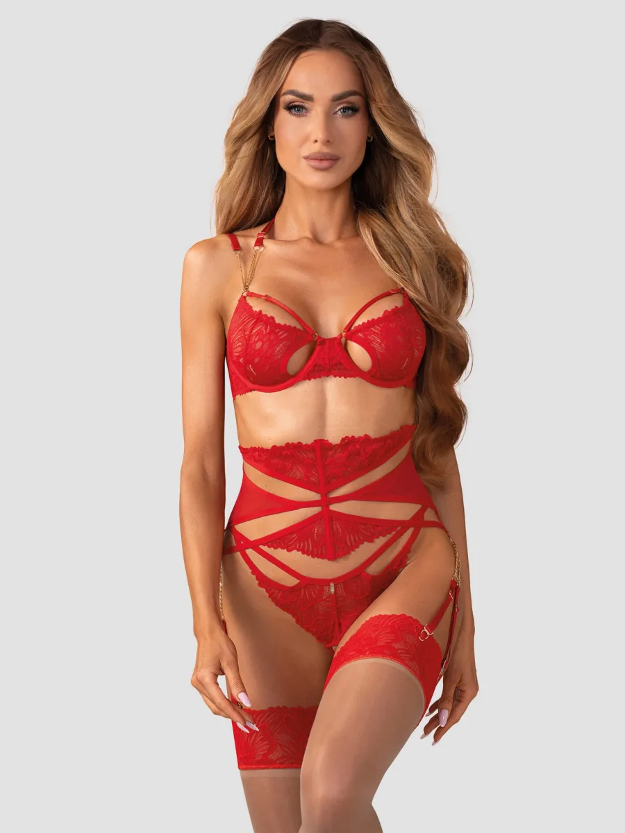Red Lingerie Set Obsessive Matildea — Chains
