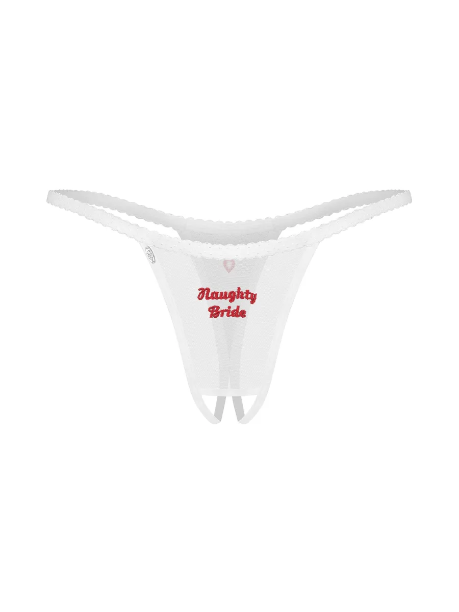 White 3-Piece Bra Thong and Crotchless Thong Set Obsessive Weddya Bride