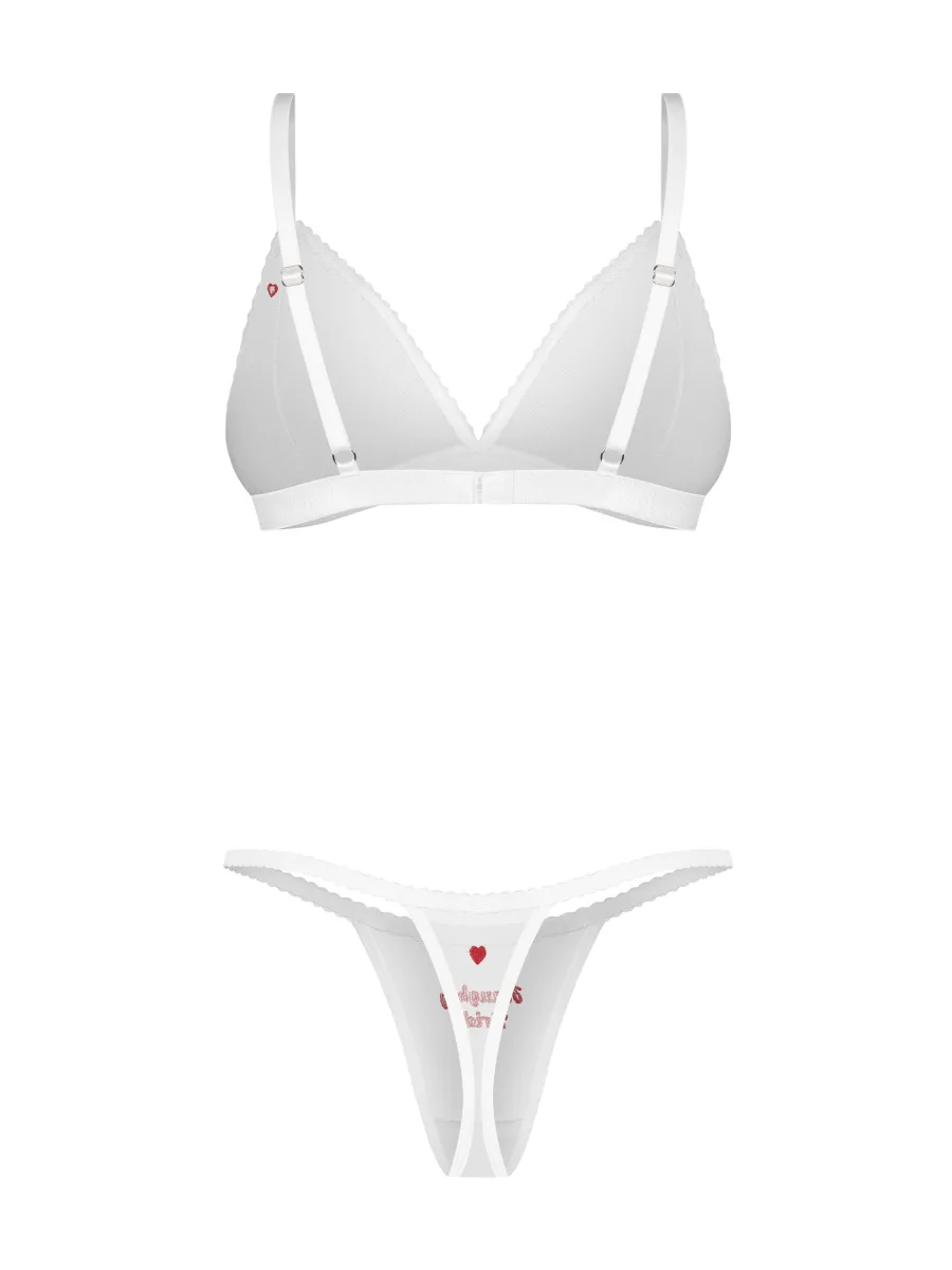 White 3-Piece Bra Thong and Crotchless Thong Set Obsessive Weddya Bride