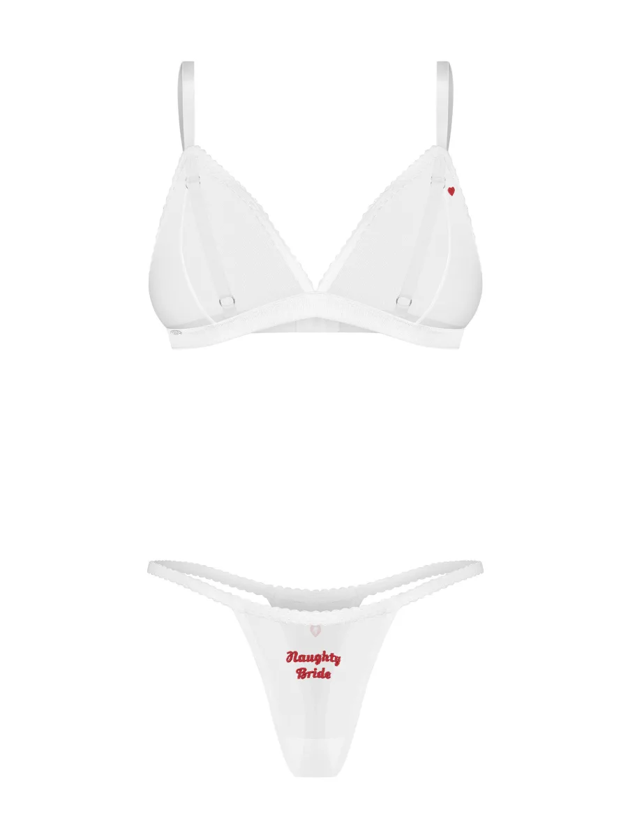White 3-Piece Bra Thong and Crotchless Thong Set Obsessive Weddya Bride