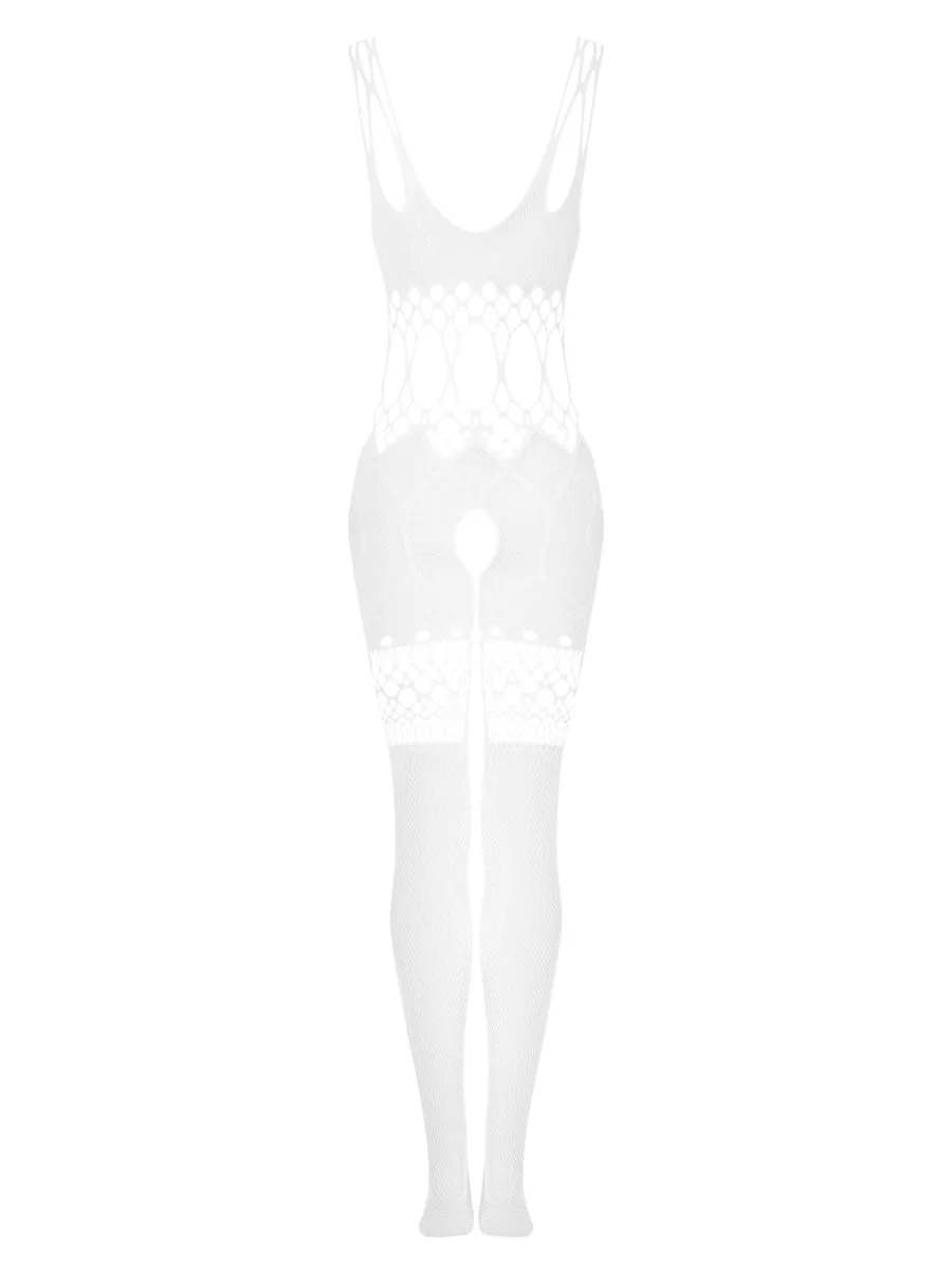 White Bodystocking Obsessive G330 — Crotchless Teddy