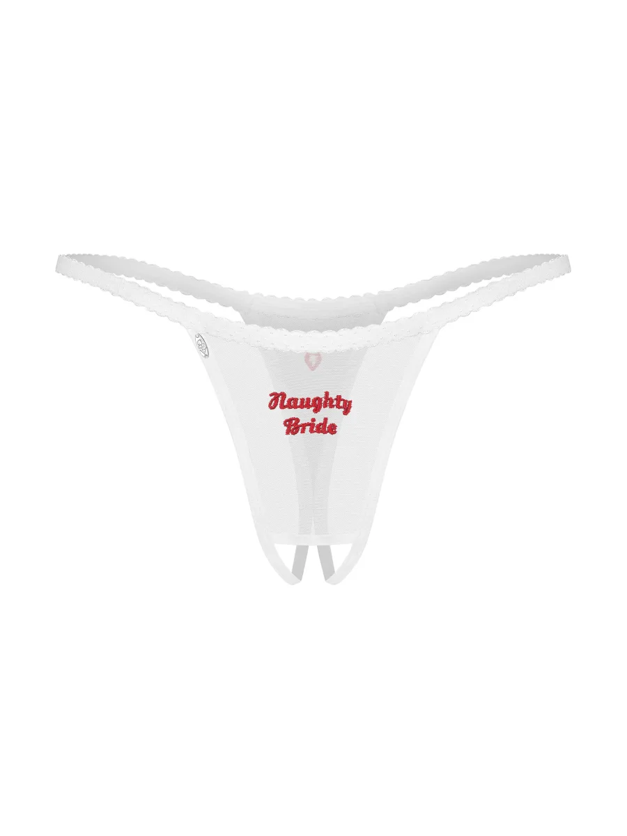 White Crotchless Naughty Bride Embroidered Thong Obsessive Weddya