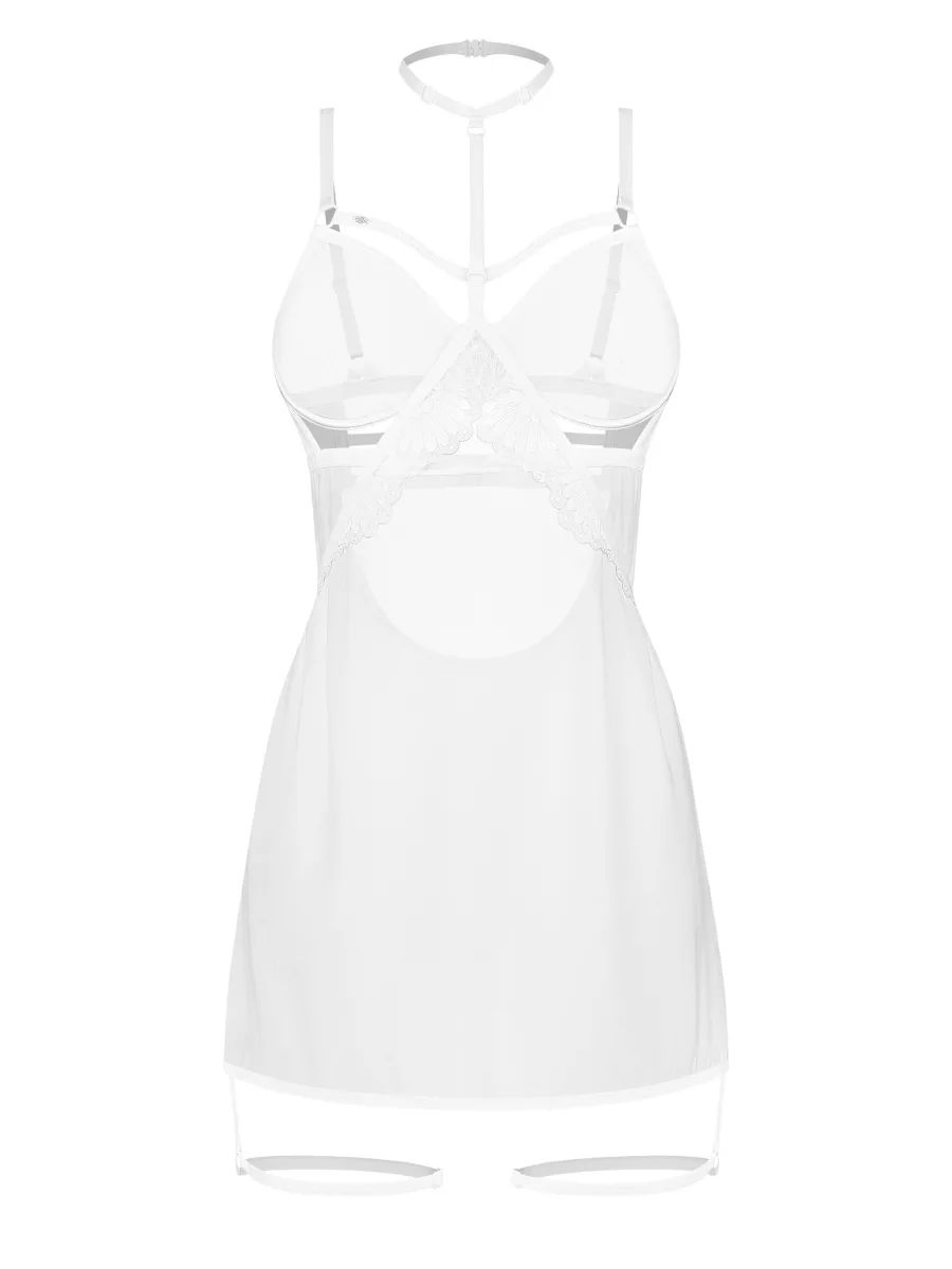 White Mesh Chemise Obsessive Arrowel — Choker Neckline
