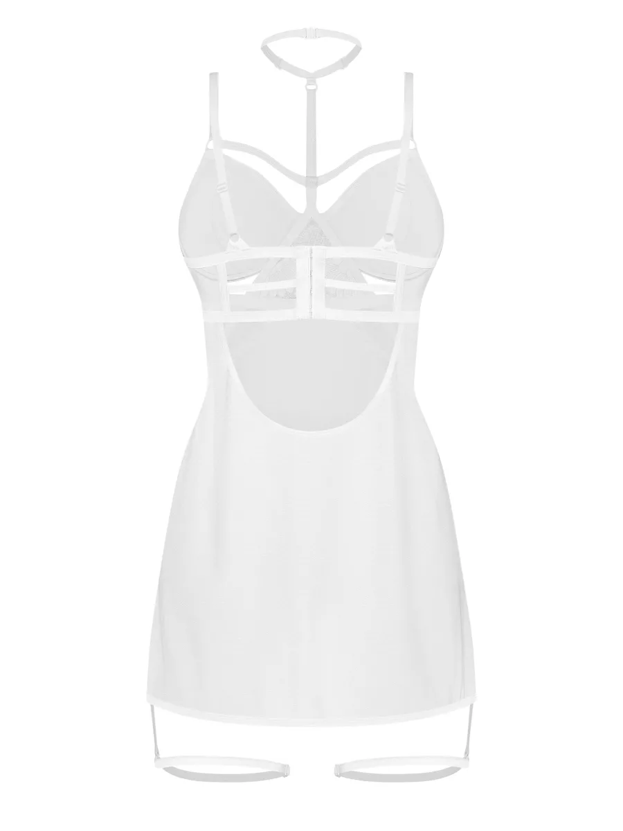 White Mesh Chemise Obsessive Arrowel — Choker Neckline